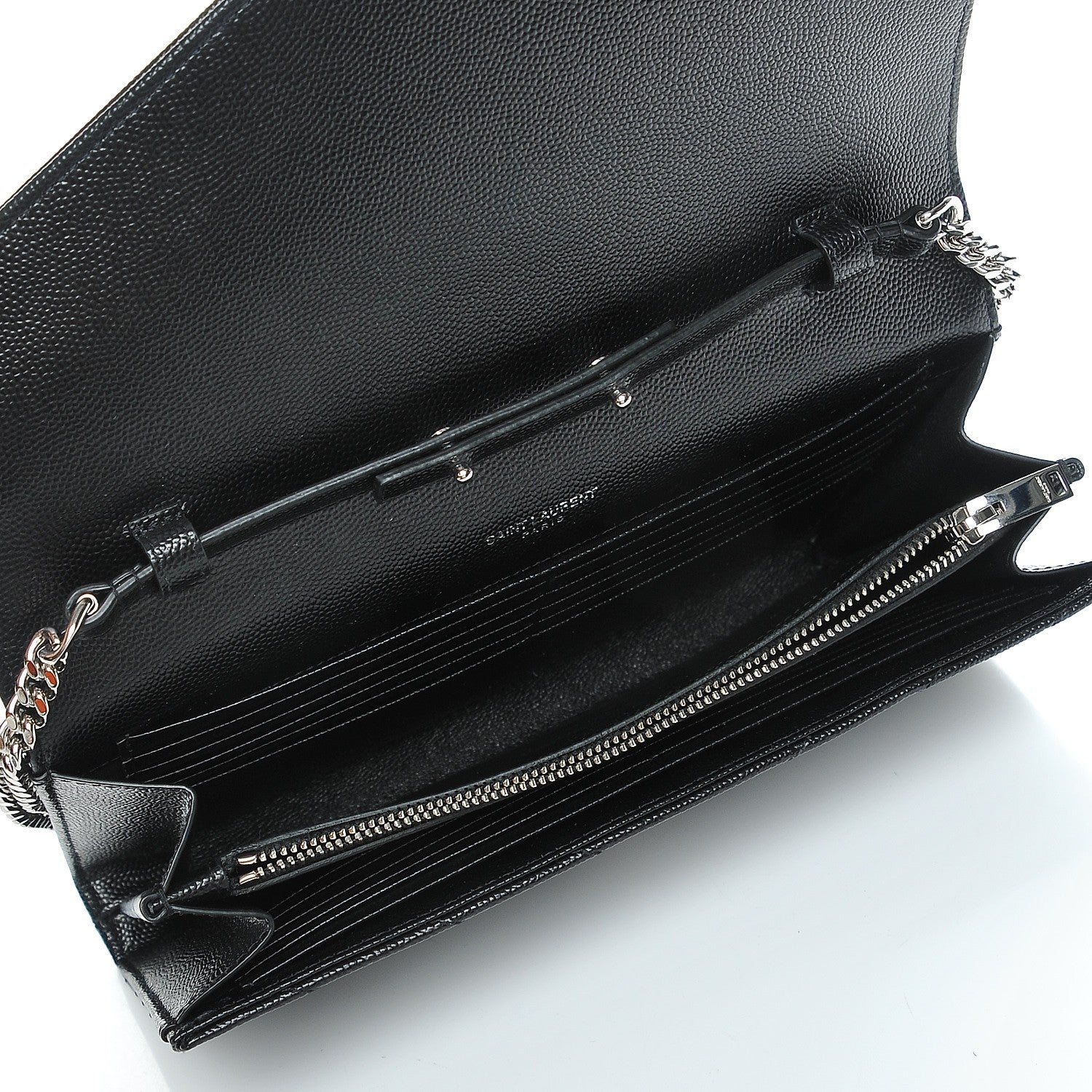 Saint Laurent Grain De Poudre Matelasse Chevron Monogram Chain Wallet Black 5 of 7