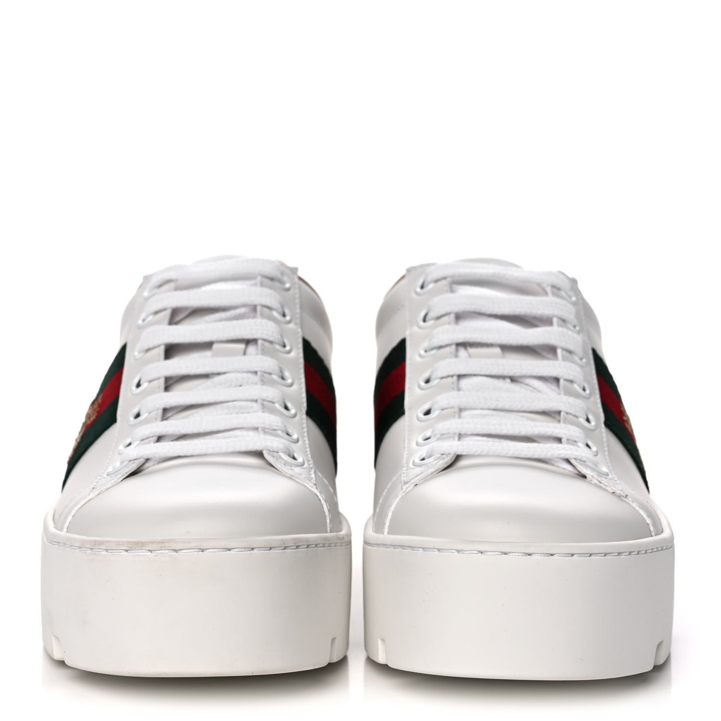 Calfskin Web Bee Embroidered Womens Ace Platform Sneakers 36 White