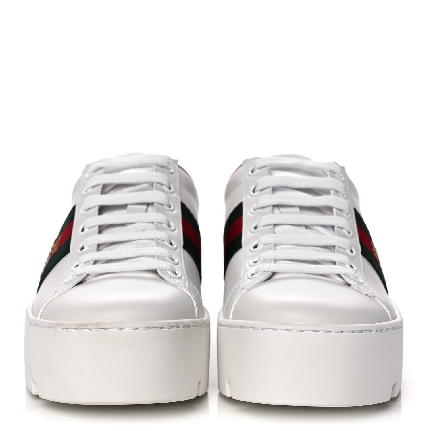 Gucci Calfskin Web Bee Embroidered Womens Ace Platform Sneakers 36 White 2 of 10