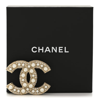Chanel Metal Crystal Graduated Pearl CC Brooch Gold 4 of 4