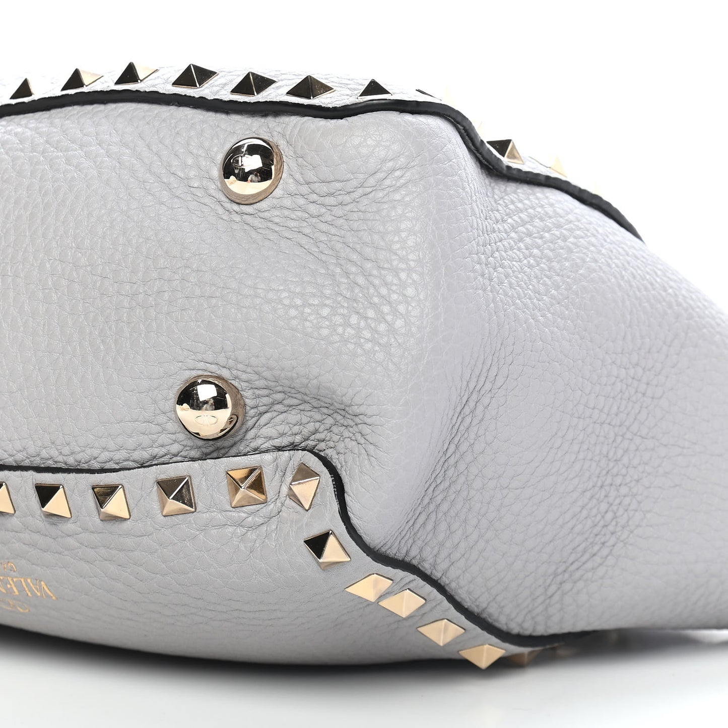 Grained Calfskin Mini Rockstud Tote Pastel Grey