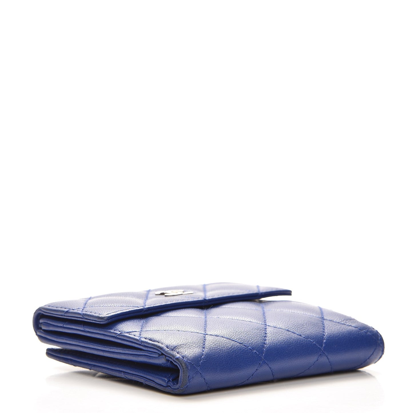 Lambskin Quilted Compact French Flap Wallet Blue