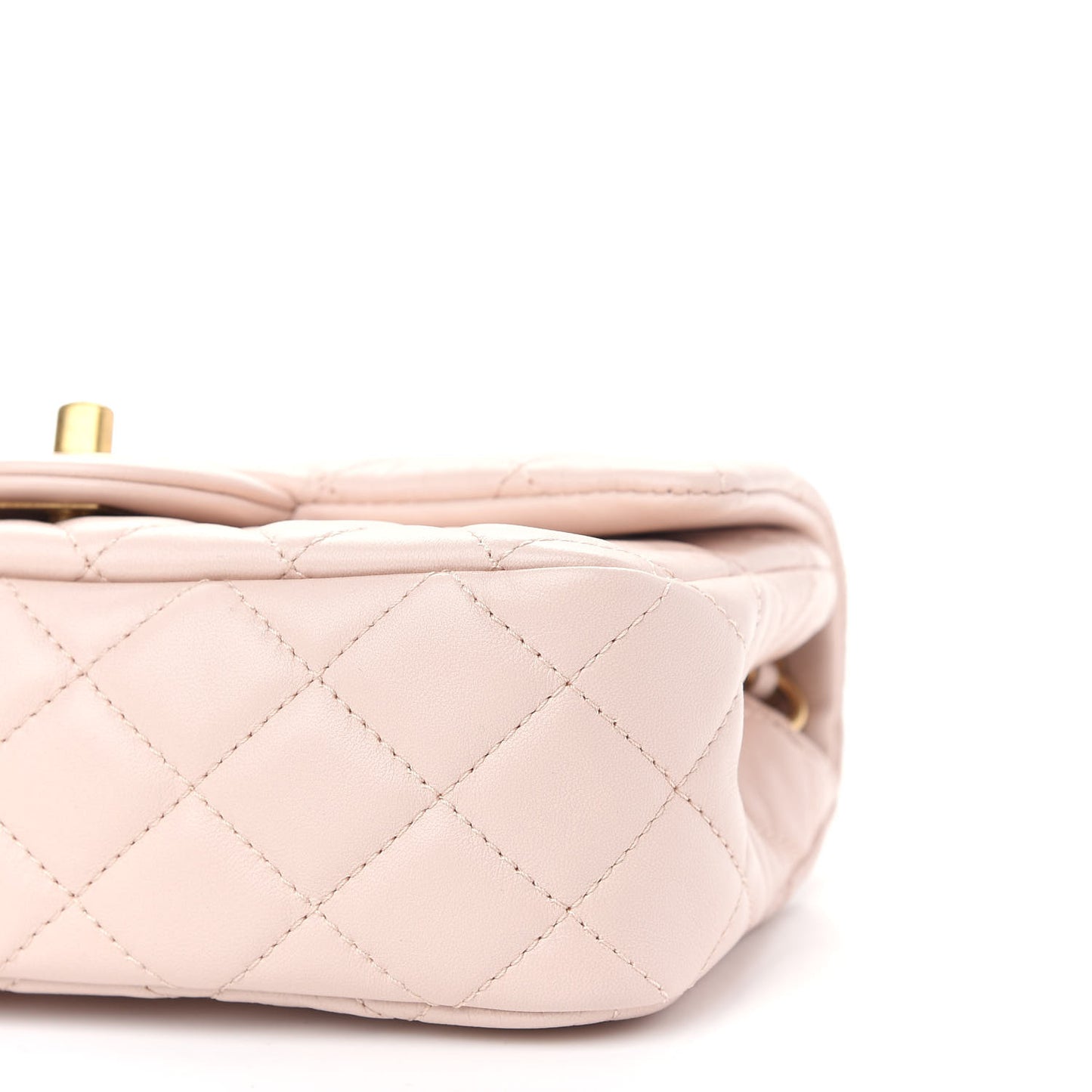 Lambskin Quilted Mini Rectangular Pearl Crush Flap Light Beige