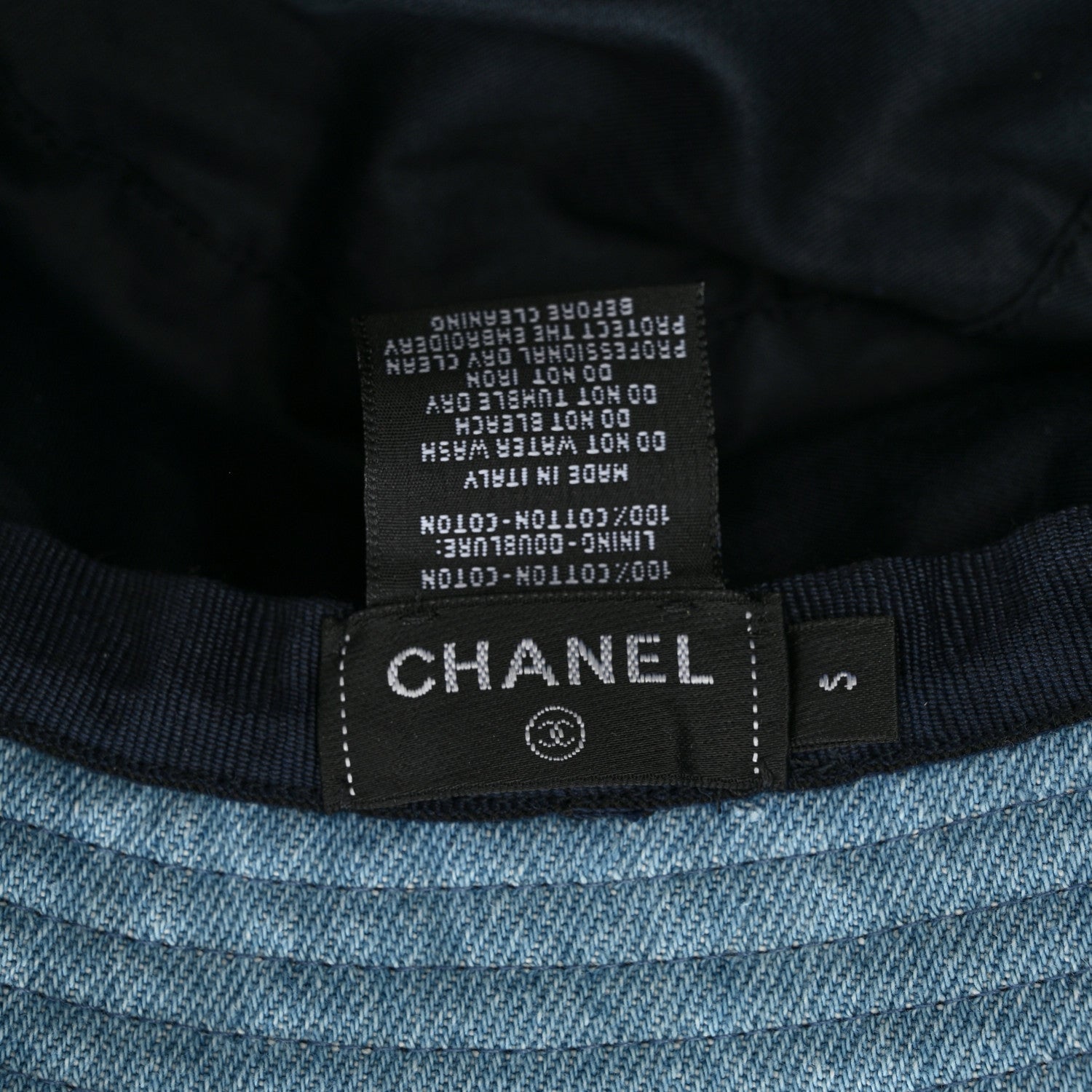 Chanel Denim Sequin Cloche Logo Bucket Hat S Blue 8 of 10