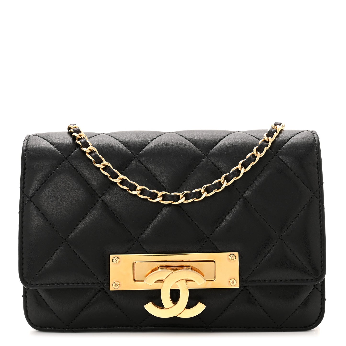 Lambskin Quilted Golden Class Wallet on Chain WOC Black