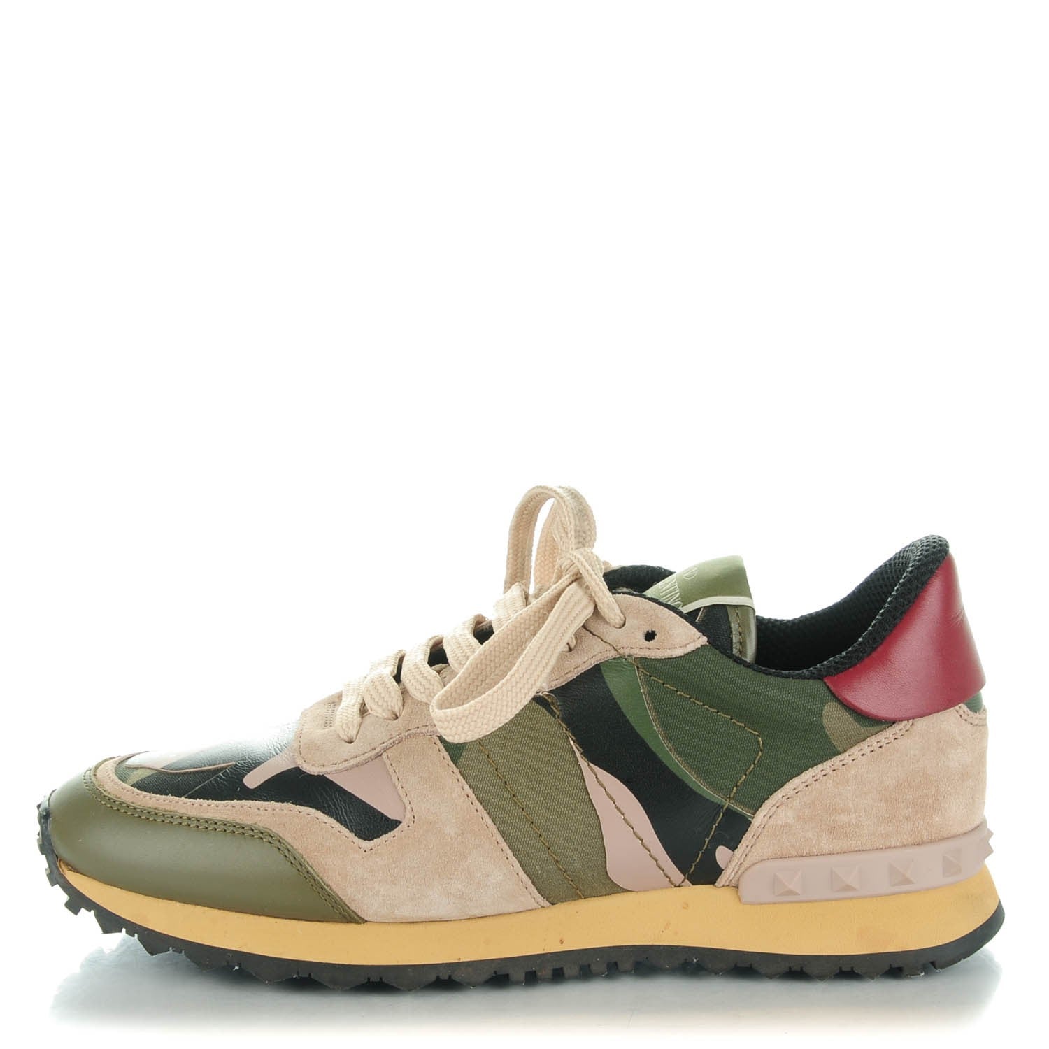 Valentino Garavani Fabric Suede Camouflage Womens Rockrunner Sneakers 37 Military Green 1 of 7
