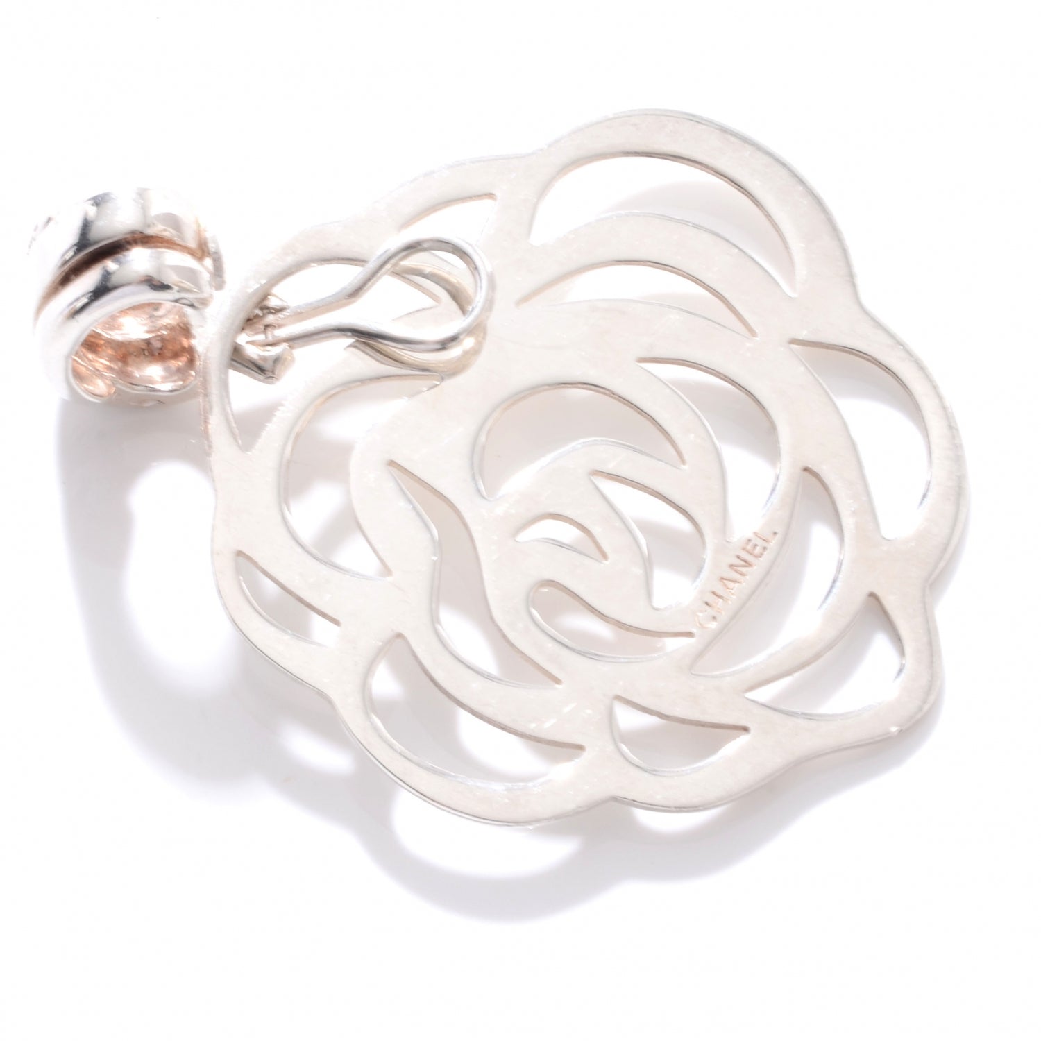Chanel Sterling Silver Camellia Clip On Earrings 5 of 5