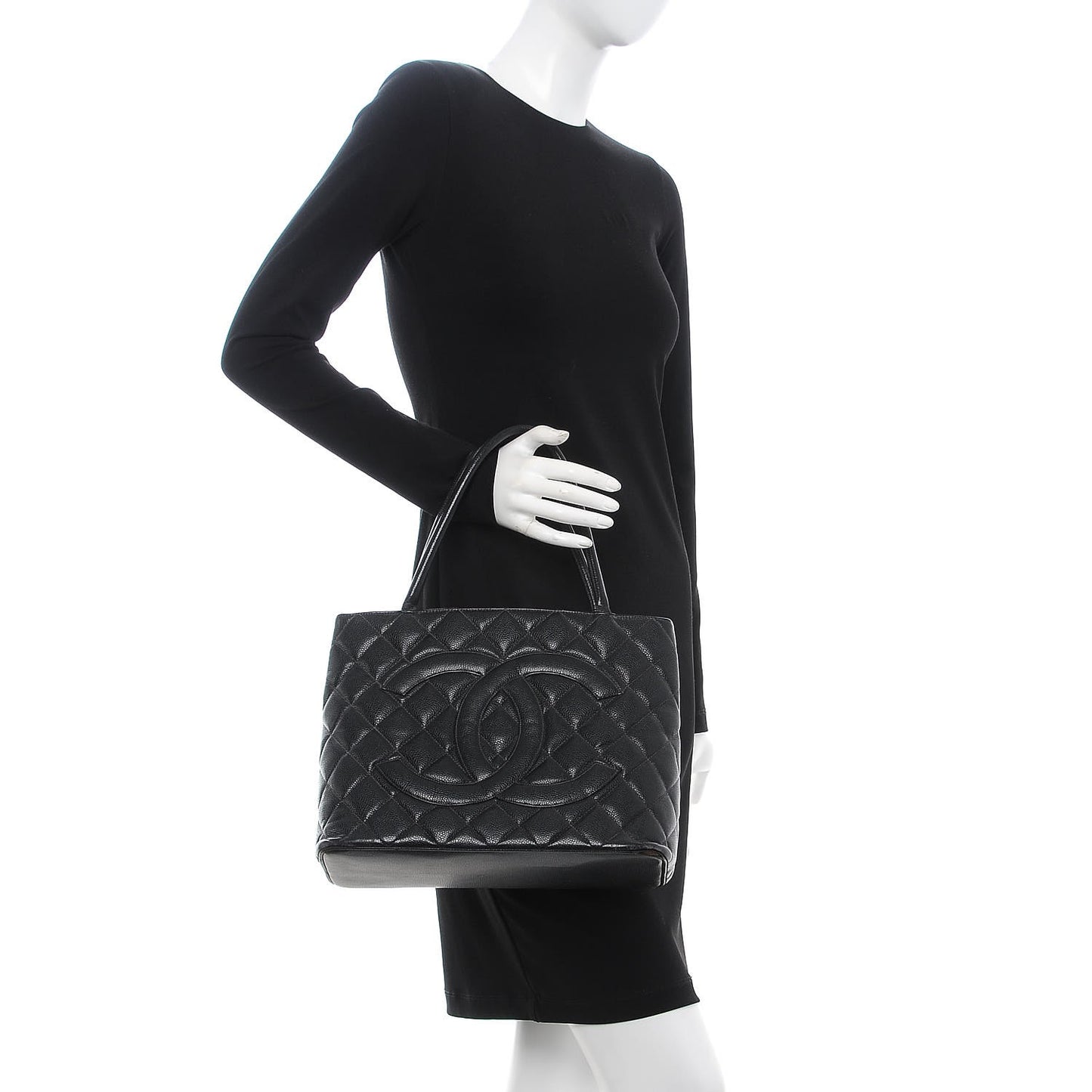 Caviar Quilted Medallion Tote Black