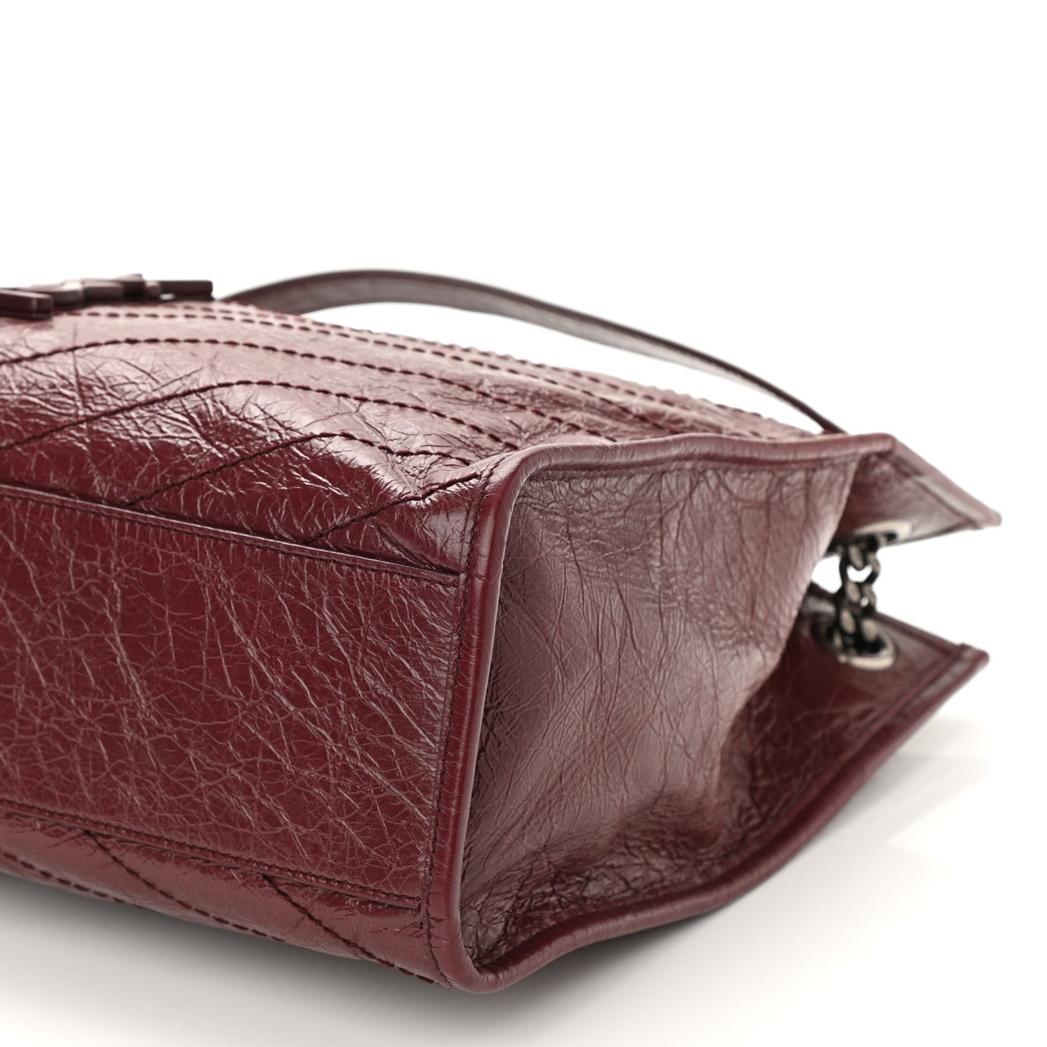 Saint Laurent Crinkled Calfskin Matelasse Monogram Medium Niki Shopper Tote Burgundy 8 of 8