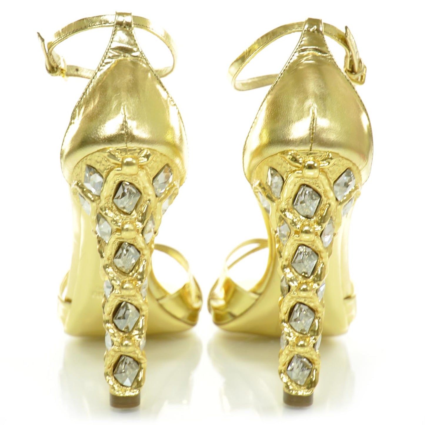 Leather Jeweled Sandals 38.5 Gold