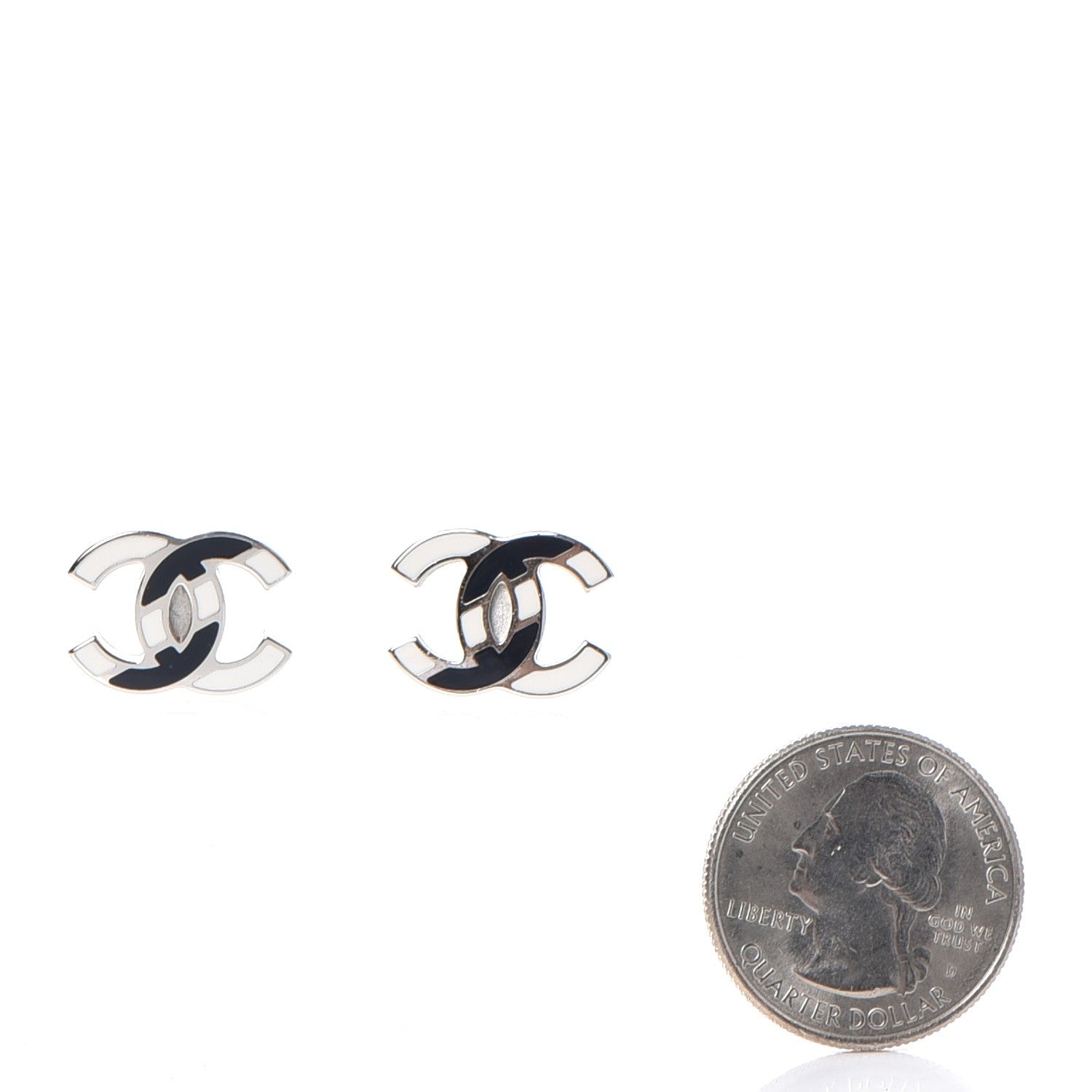 Chanel Enamel CC Earrings Navy White Silver 2 of 6