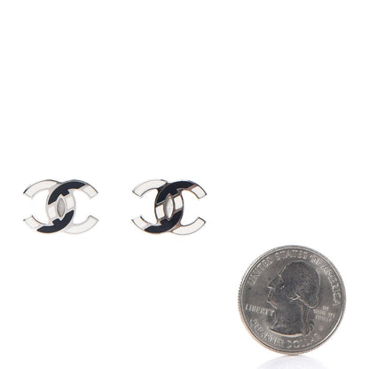Chanel Enamel CC Earrings Navy White Silver 2 of 6