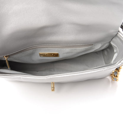 Chanel Metallic Goatskin Quilted Large Chanel 19 Flap Silver 5 of 10