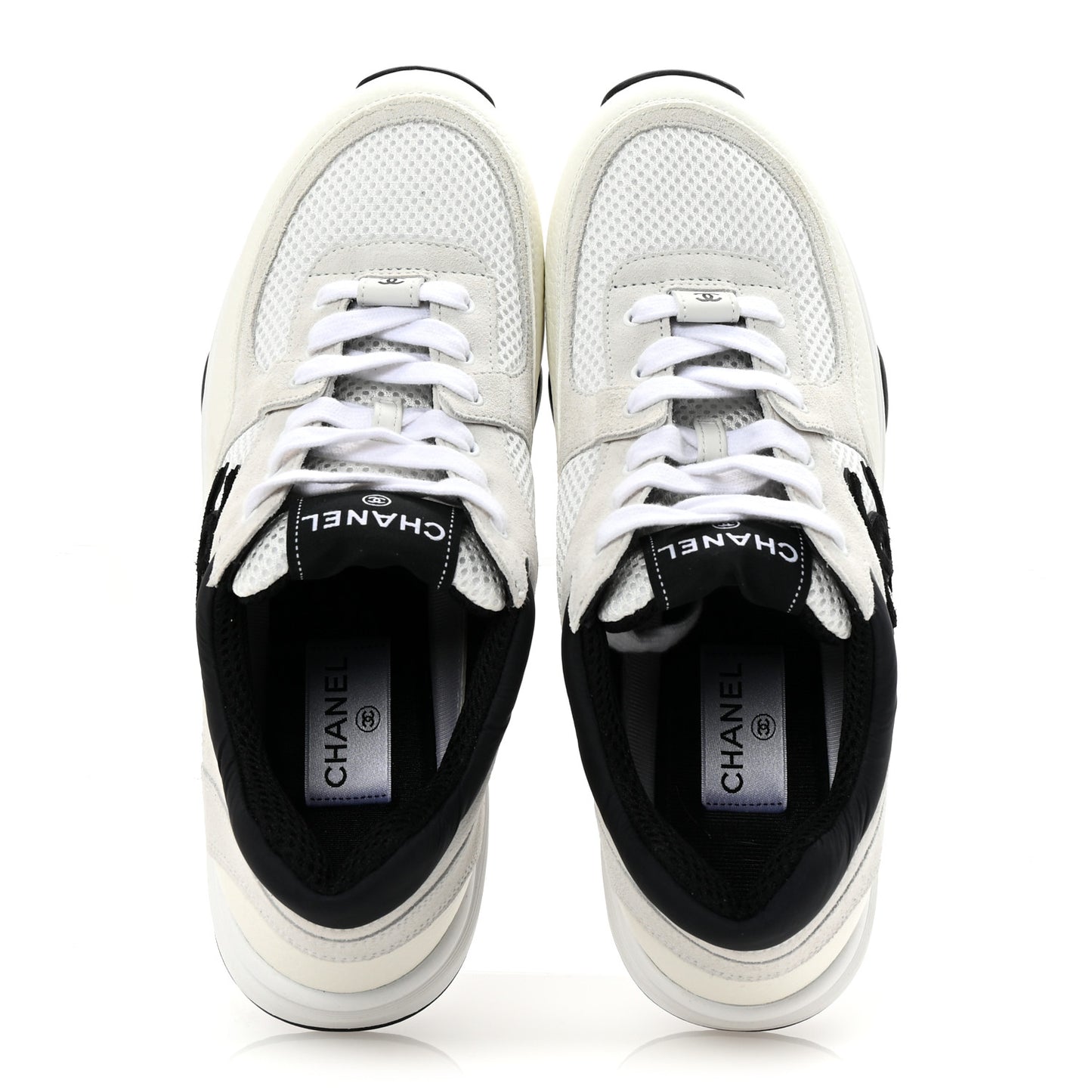 Mesh Suede Grained Calfskin Womens CC Sneakers 41 White Black