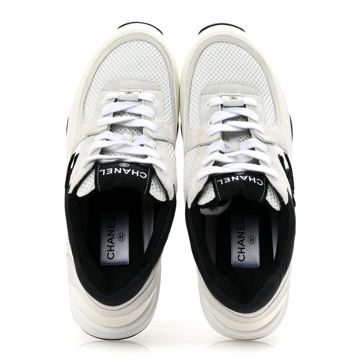 Chanel Mesh Suede Grained Calfskin Womens CC Sneakers 41 White Black 2 of 9