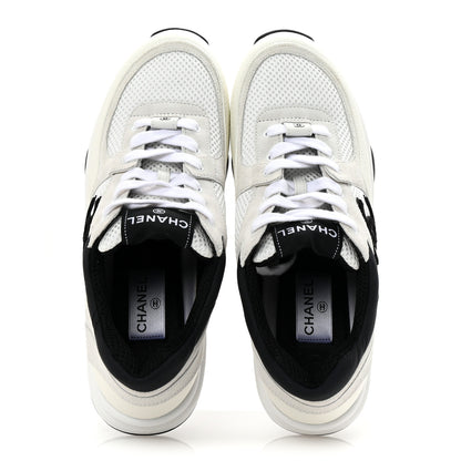 Chanel Mesh Suede Grained Calfskin Womens CC Sneakers 41 White Black 2 of 9