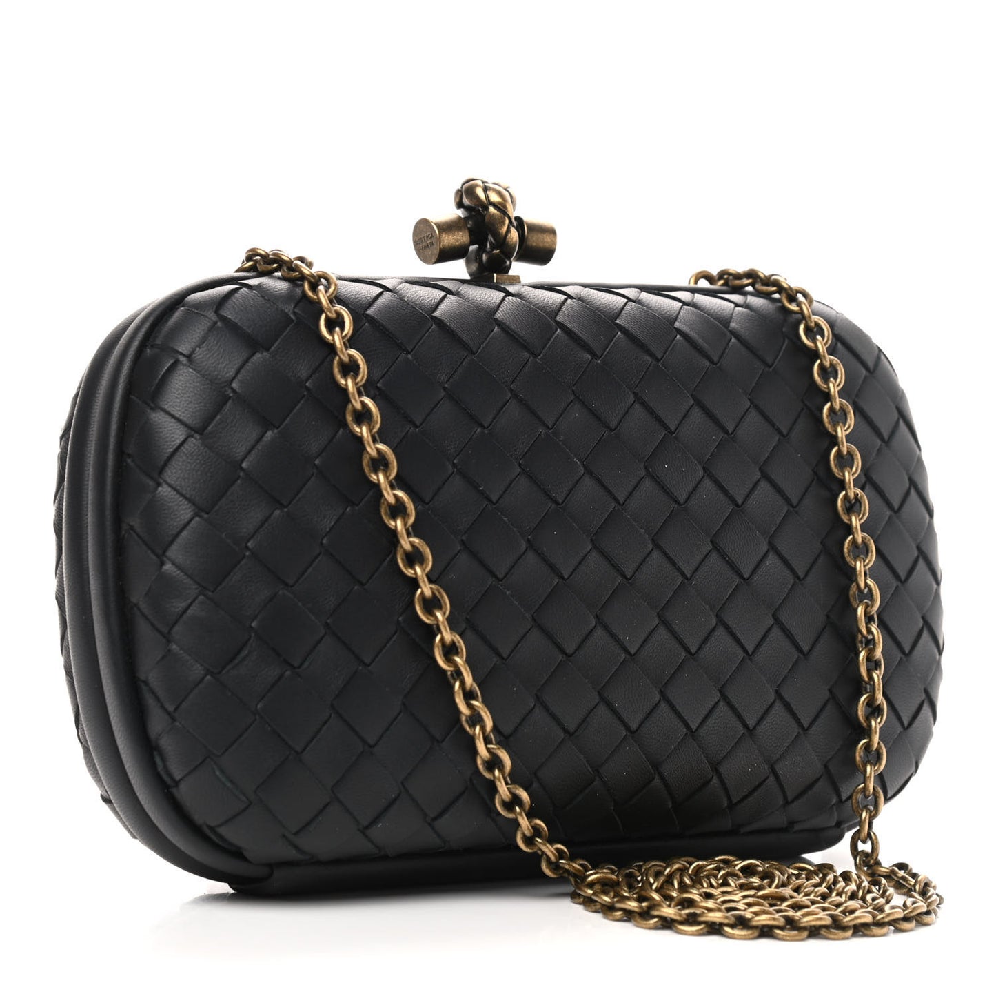Nappa Intrecciato Chain Knot Clutch Black