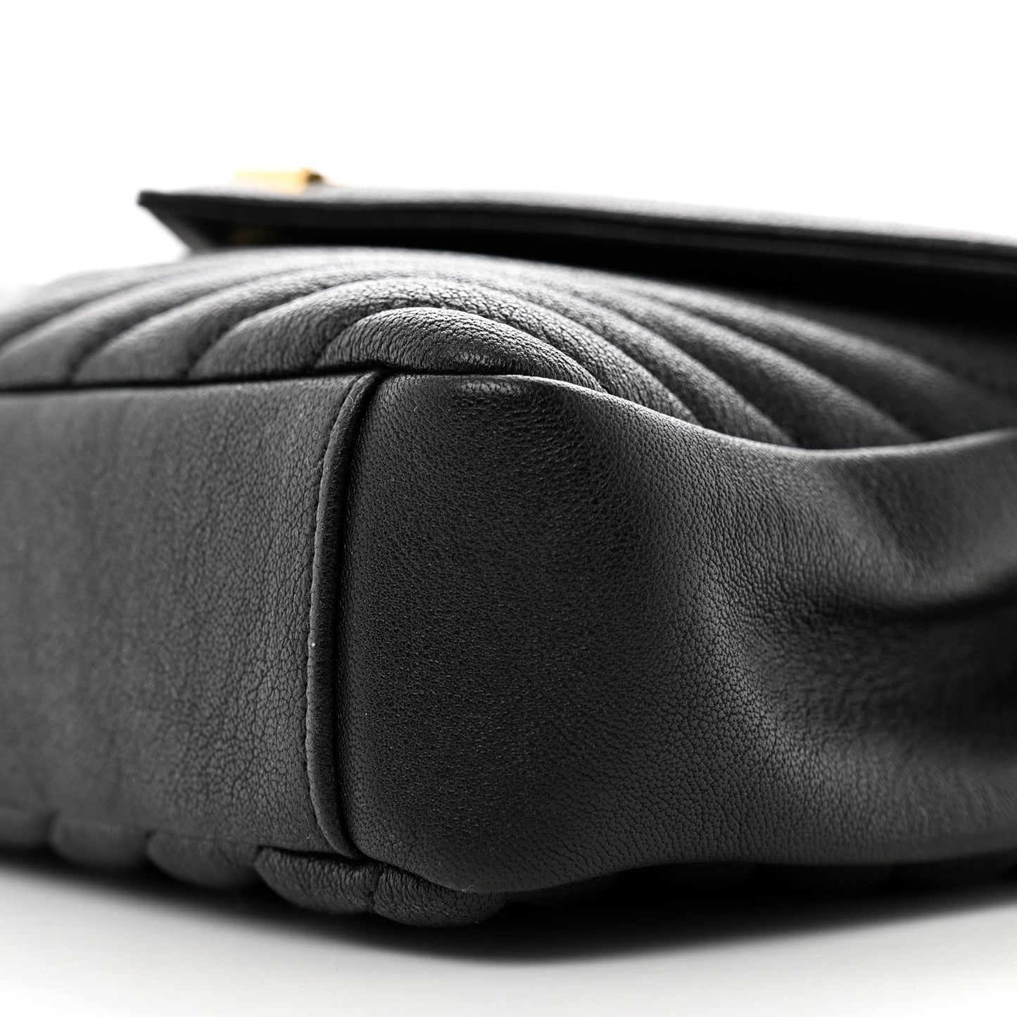 Sheepskin Matelasse Chevron Monogram Medium College Bag Black