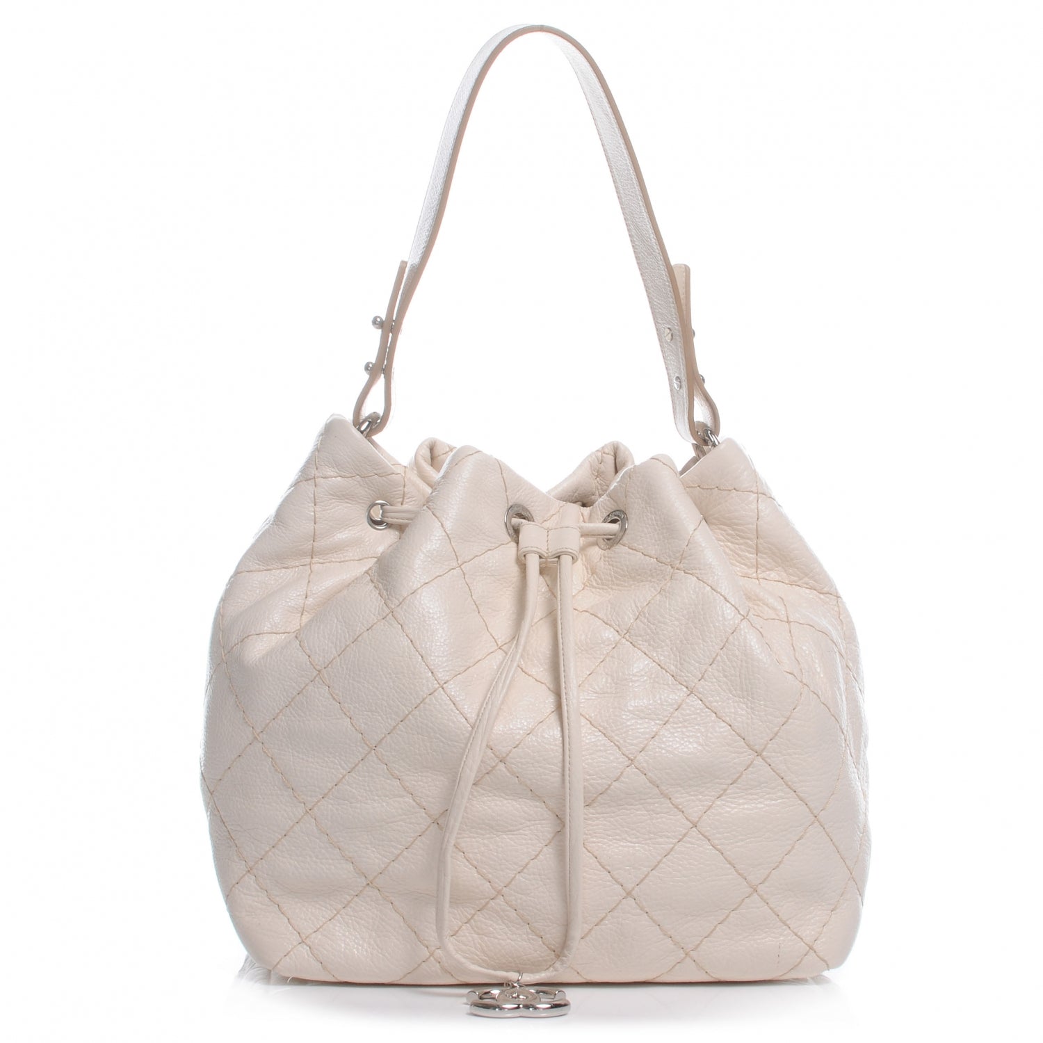 Chanel Glazed Calfskin On The Road Drawstring Tote Ivory 1 of 8