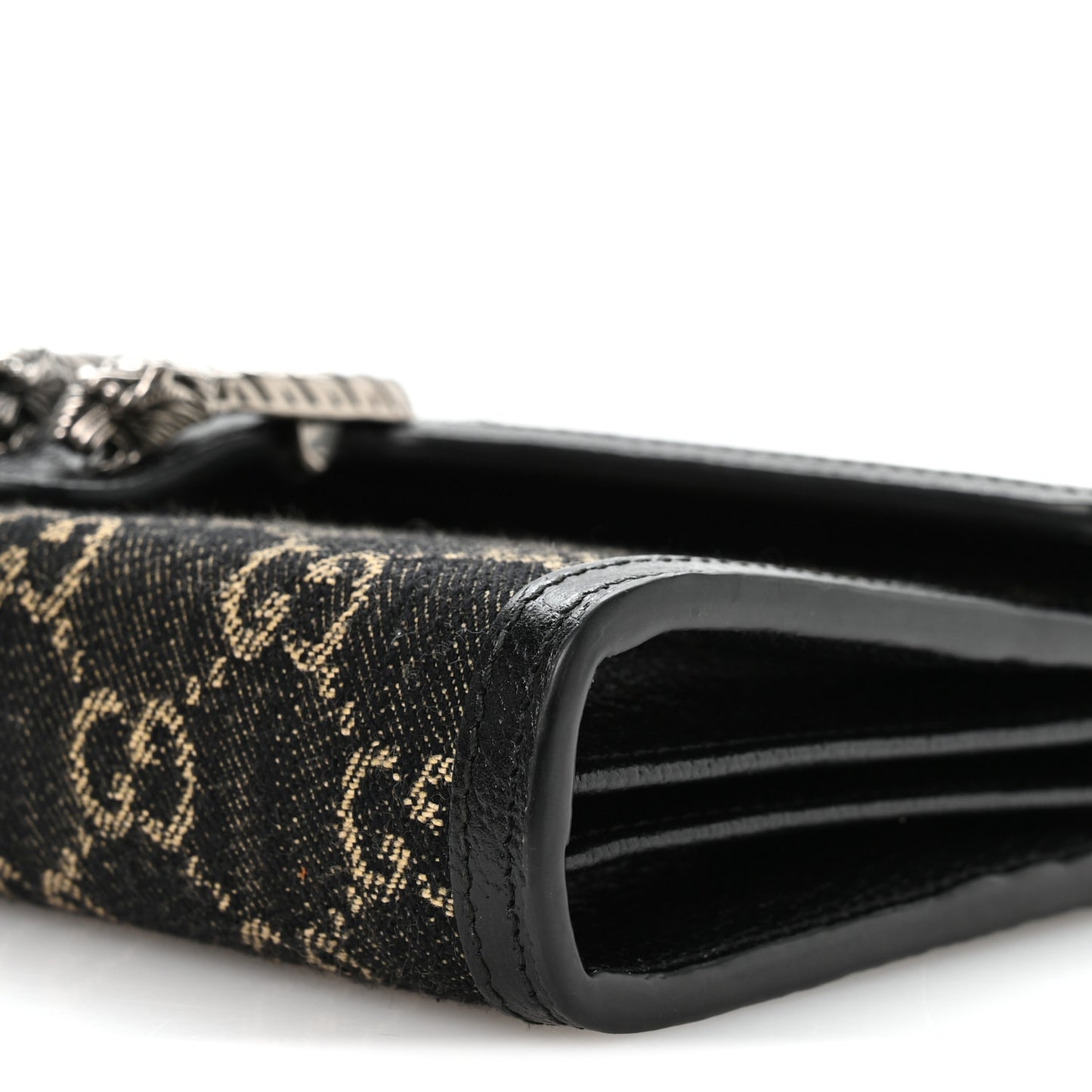 Jacquard Black Denim GG Monogram Mini Dionysus Chain Wallet Black Ivory