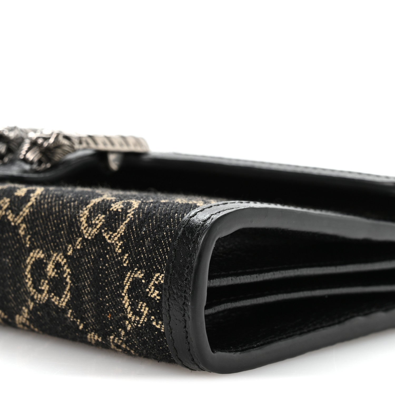 Gucci Jacquard Black Denim GG Monogram Mini Dionysus Chain Wallet Black Ivory 10 of 11