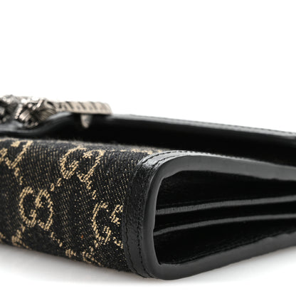 Gucci Jacquard Black Denim GG Monogram Mini Dionysus Chain Wallet Black Ivory 10 of 11