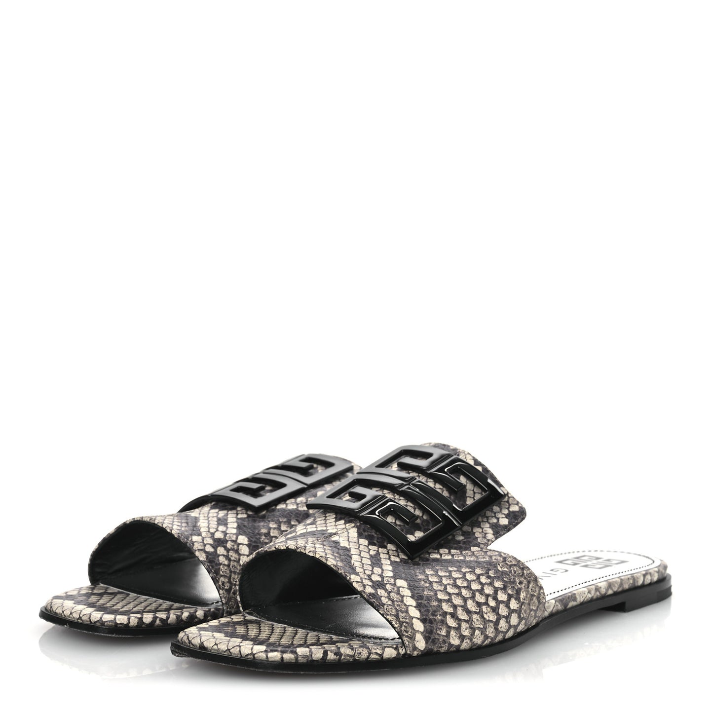 Calfskin Snakeskin Print 4G Flat Sandals 38.5 Stone Grey