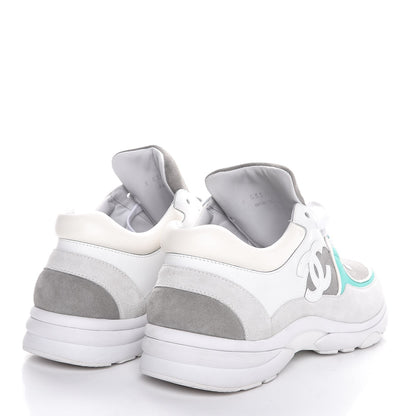 Chanel Suede Calfskin CC Sneakers 41 White Green 4 of 9