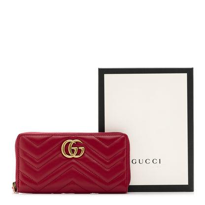 Gucci Calfskin Matelasse GG Marmont Zip Around Wallet Hibiscus Red 8 of 8