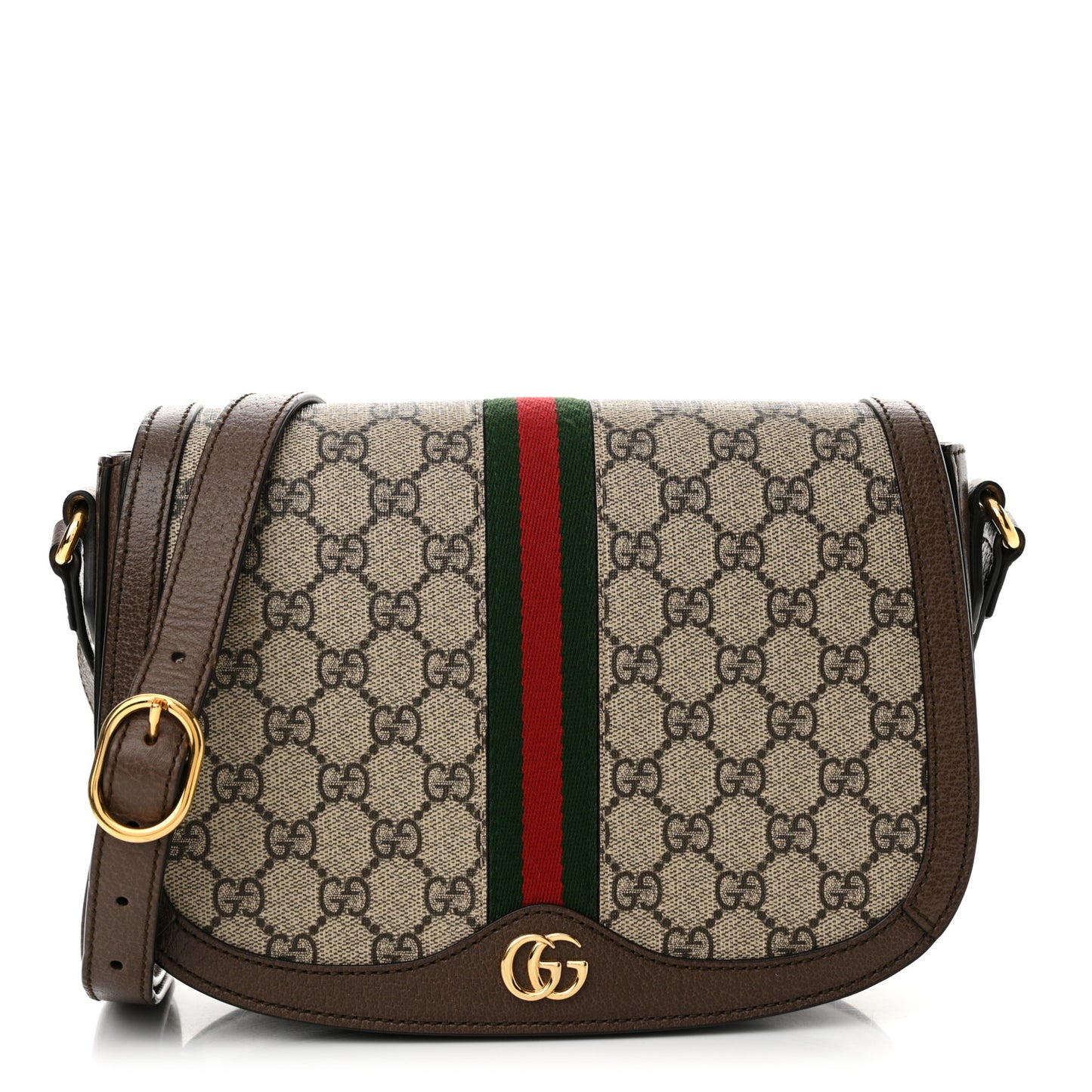 GG Supreme Monogram Web Small Ophidia Flap Messenger Bag Brown
