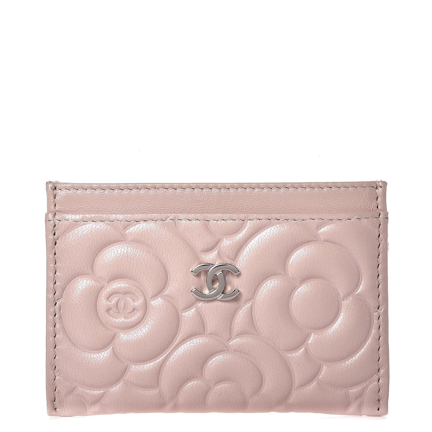 Chanel Lambskin Camellia Embossed Card Holder Nude 1 of 9