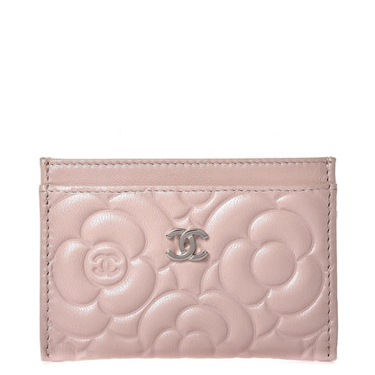 Chanel Lambskin Camellia Embossed Card Holder Nude 1 of 9