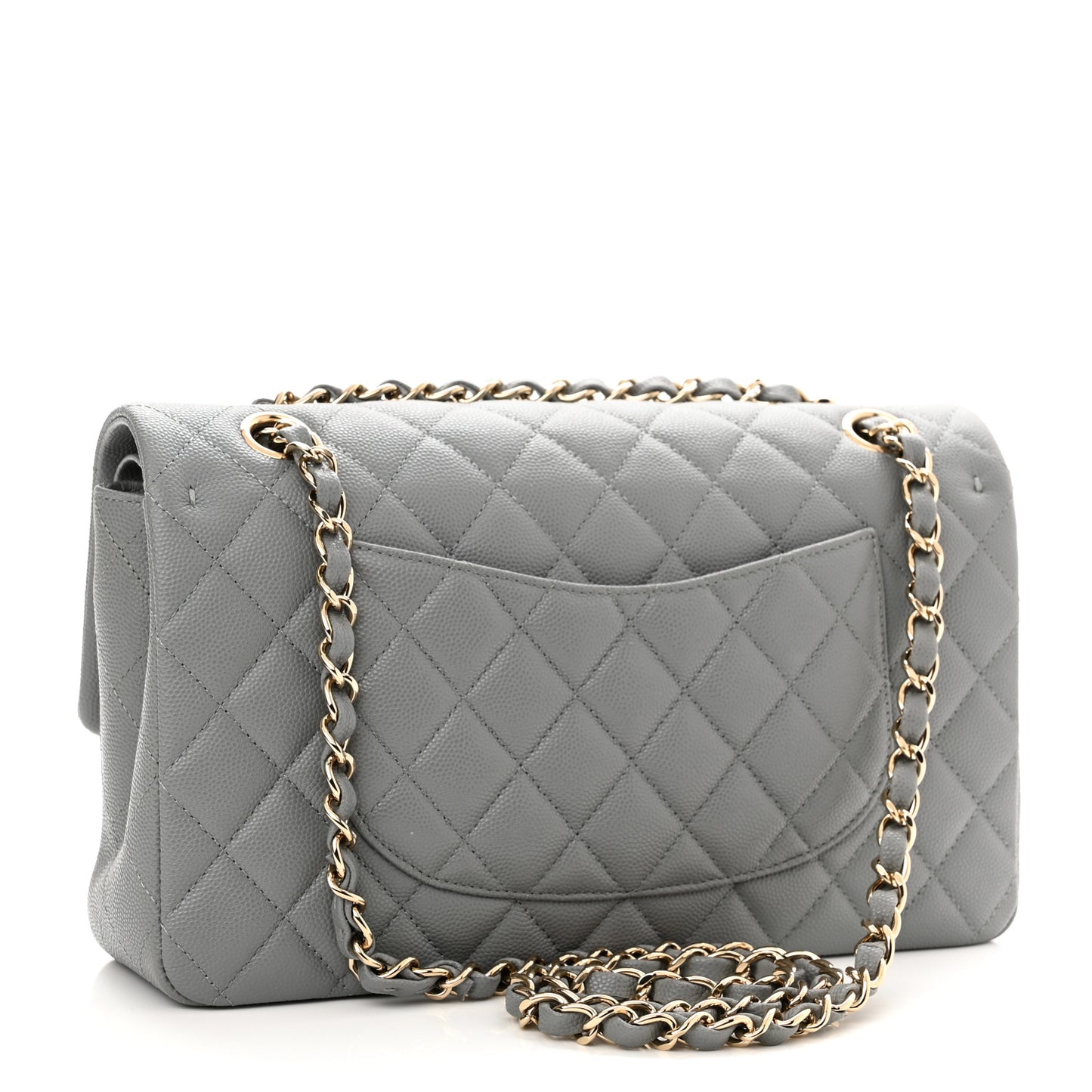 Caviar Quilted Medium Double Flap Grey