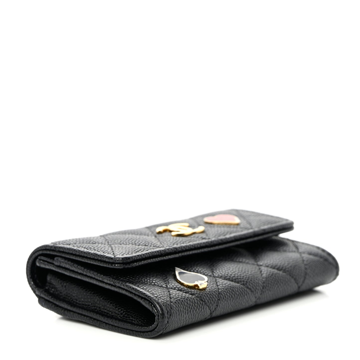 Caviar Quilted Enamel Coco Casino Flap Card Holder Wallet Black