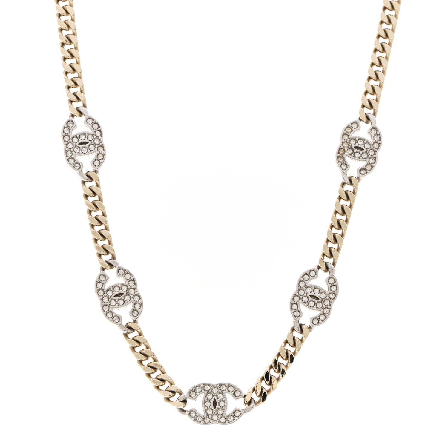 Chanel Crystal Chain CC Link Choker Gold Silver 1 of 7