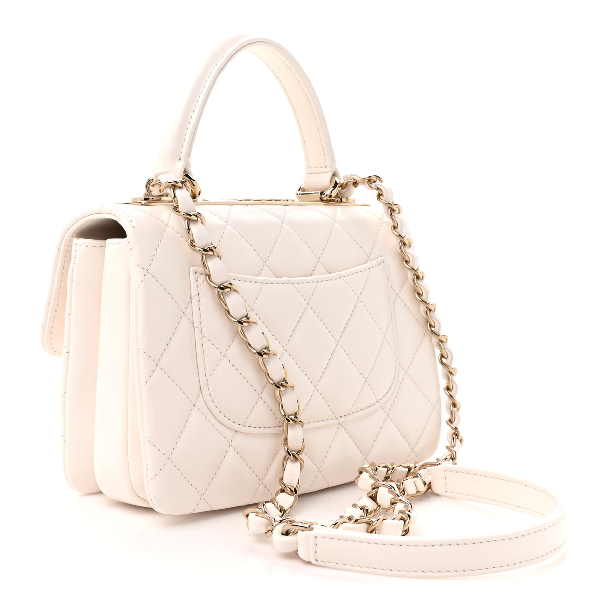 Lambskin Crystal Quilted Mini Trendy CC Dual Handle Flap Bag White