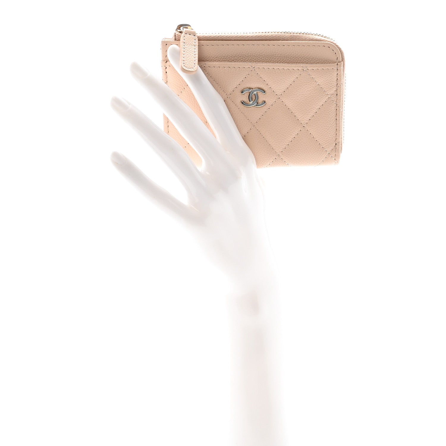 Chanel Caviar Quilted CC Zip Around Card Holder Beige 2 of 8