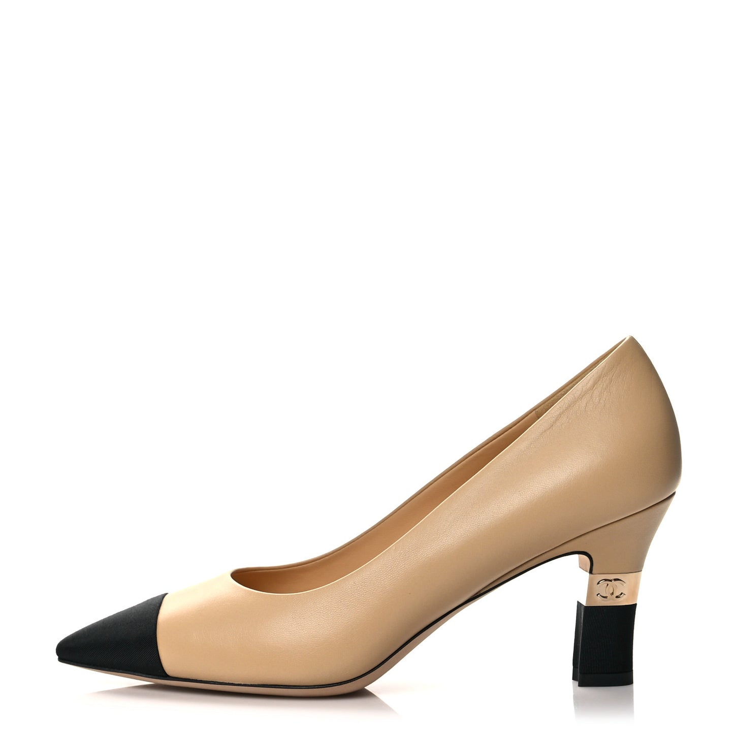 Lambskin Grosgrain Cap Toe CC Pumps 39 Beige Black