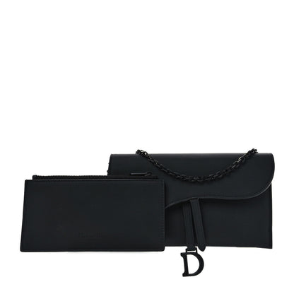 Christian Dior Ultra Matte Calfskin Saddle Chain Wallet Pouch Black 2 of 11