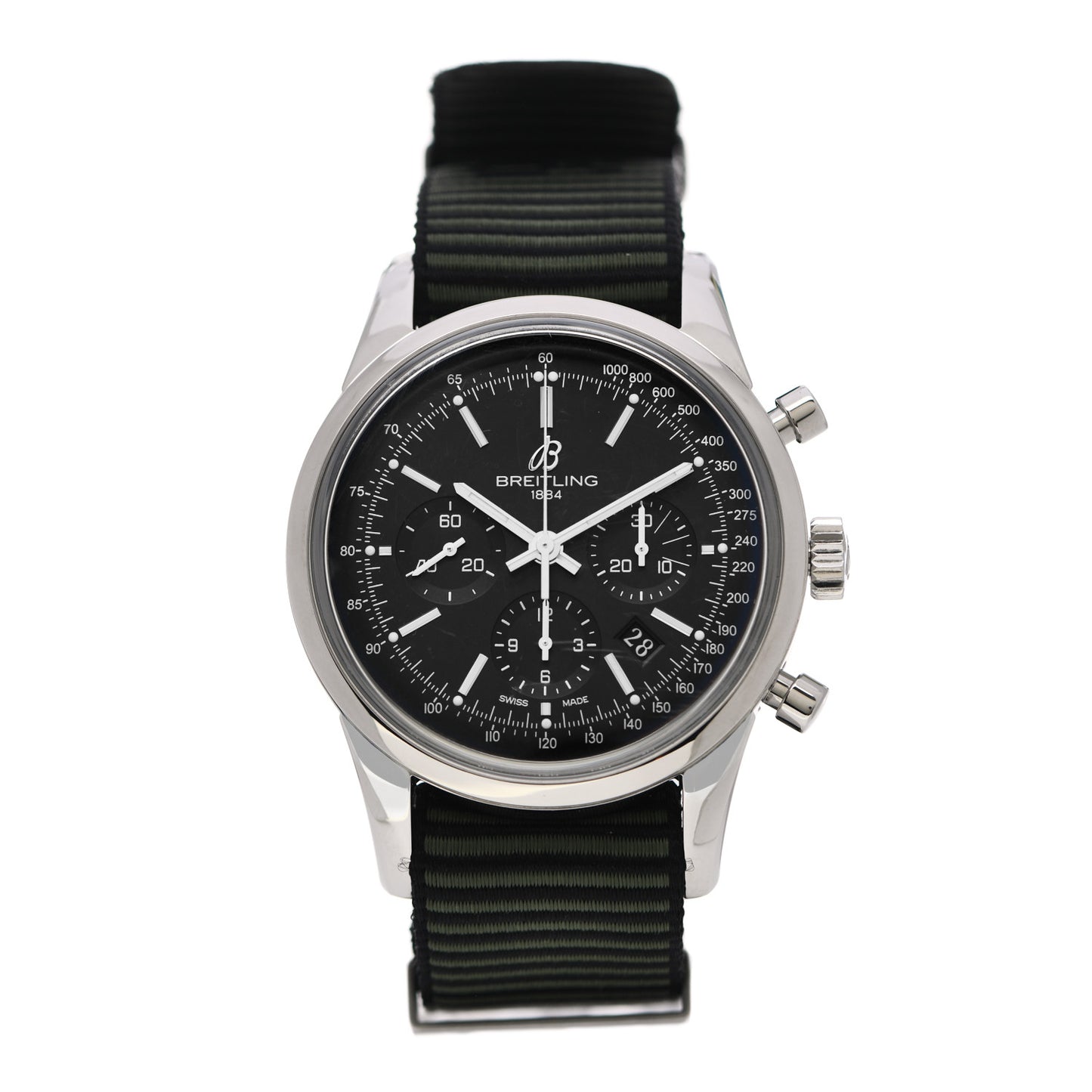 Stainless Steel 43mm Transocean Automatic Chronograph Watch Green Nato AB015212