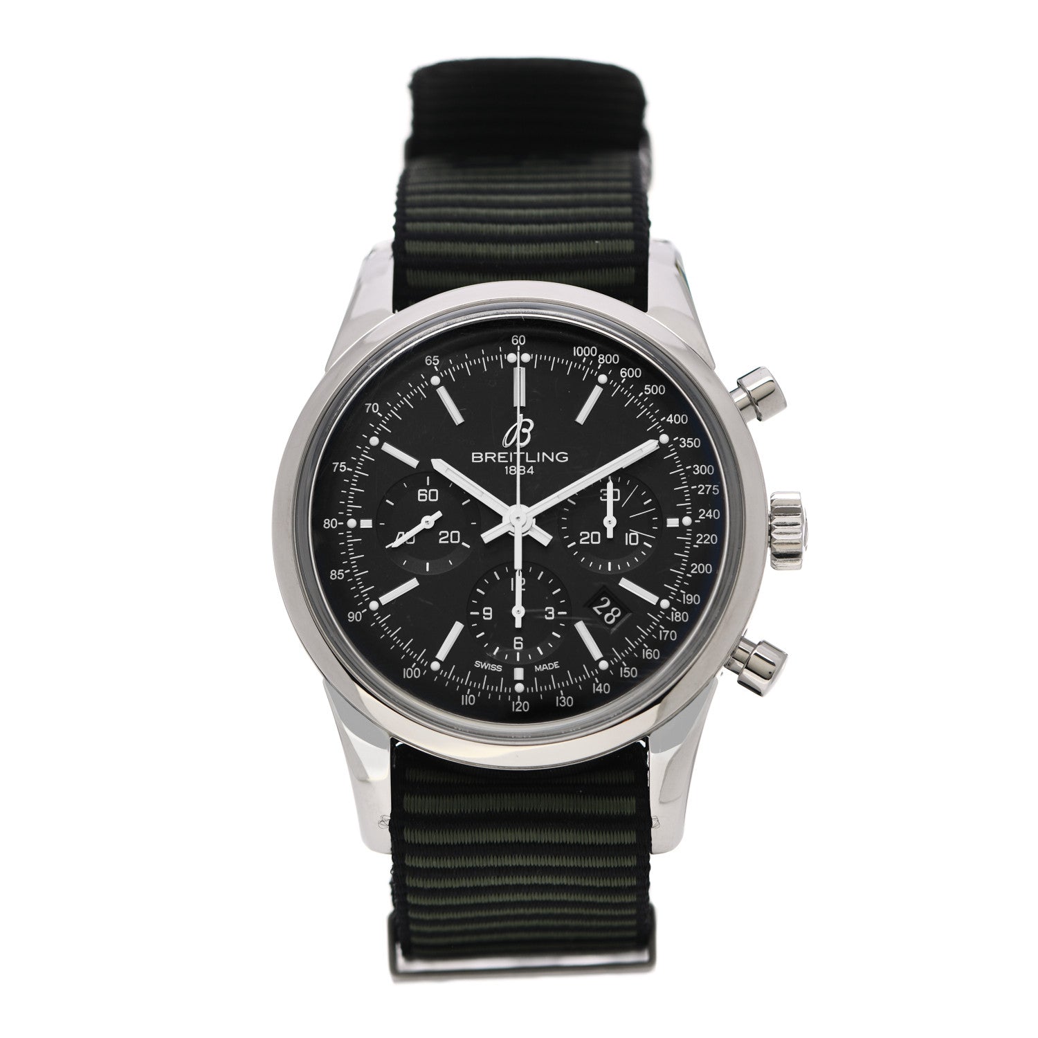 Breitling Stainless Steel 43mm Transocean Automatic Chronograph Watch Green Nato AB015212 1 of 6