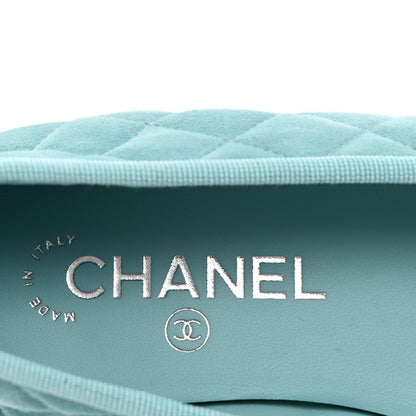 Chanel Suede Calfskin Quilted Cap Toe CC Ballerina Flats 39 Light Blue 8 of 9