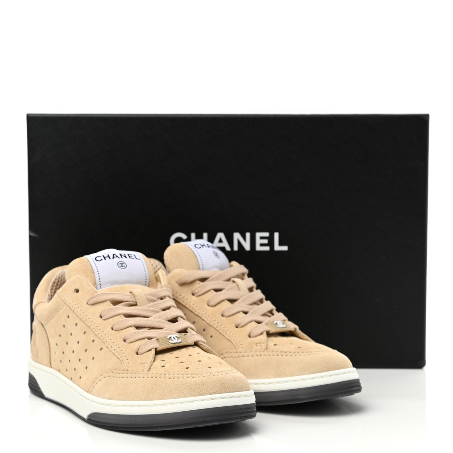 Suede Calfskin Logo Sneakers 36 Beige