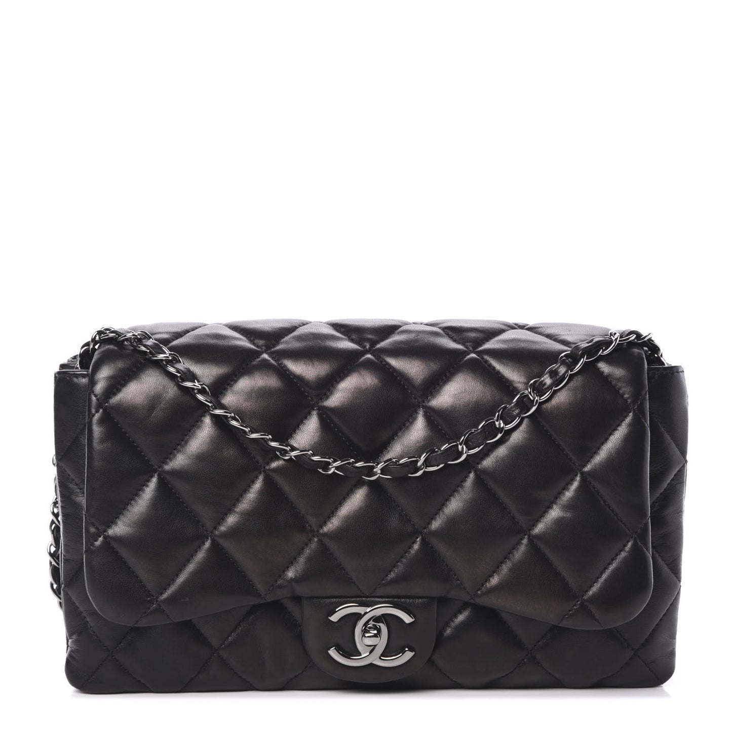 Lambskin Quilted 3 Accordion Flap Bag Black
