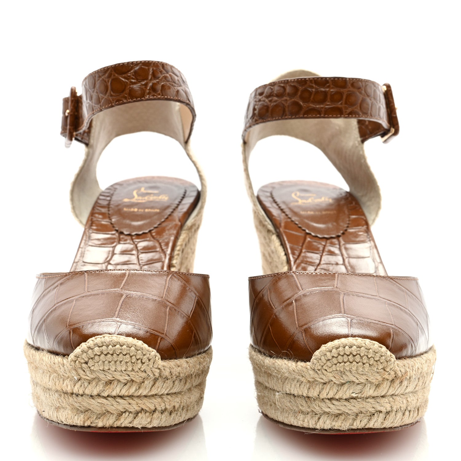 Christian Louboutin Calfskin Crocodile Embossed Amelia 90 Espadrille Wedges 39 Brown 2 of 7