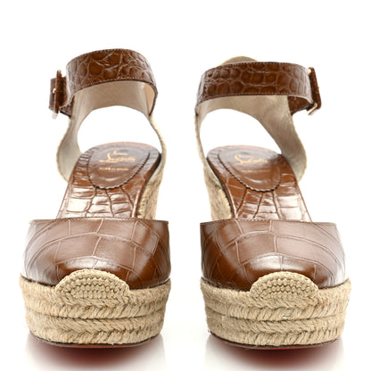 Christian Louboutin Calfskin Crocodile Embossed Amelia 90 Espadrille Wedges 39 Brown 2 of 7