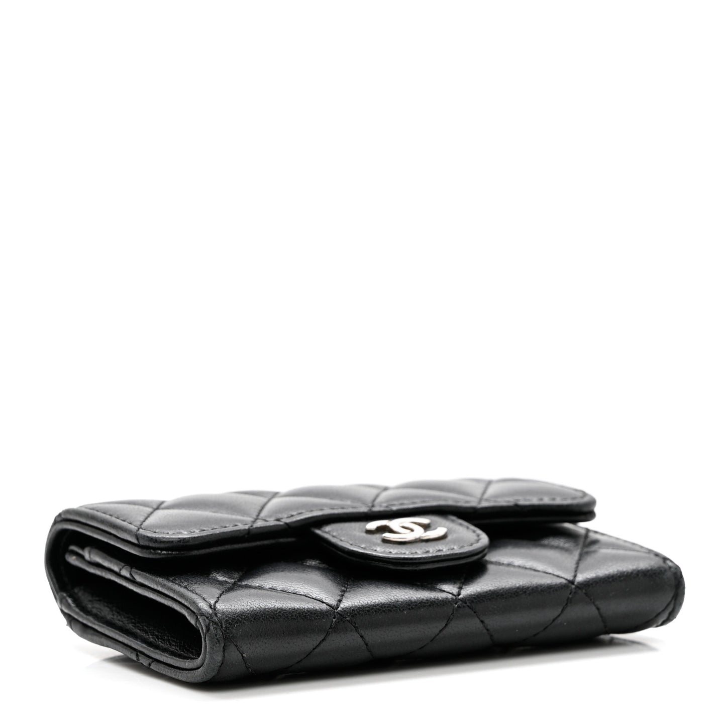 Lambskin Quilted Flap Card Holder Wallet Black