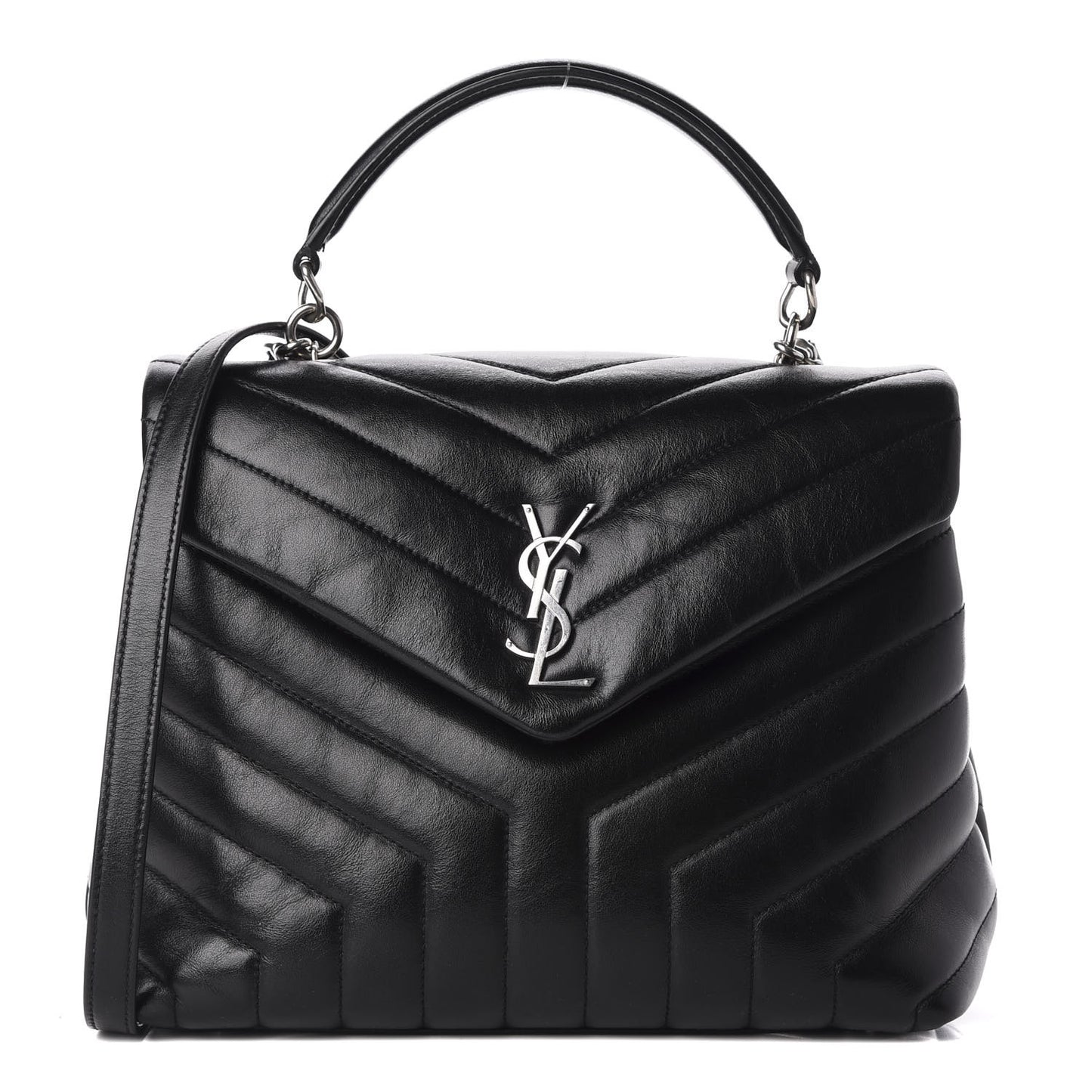 Calfskin Y Quilted Monogram Medium Loulou Chain Satchel Black