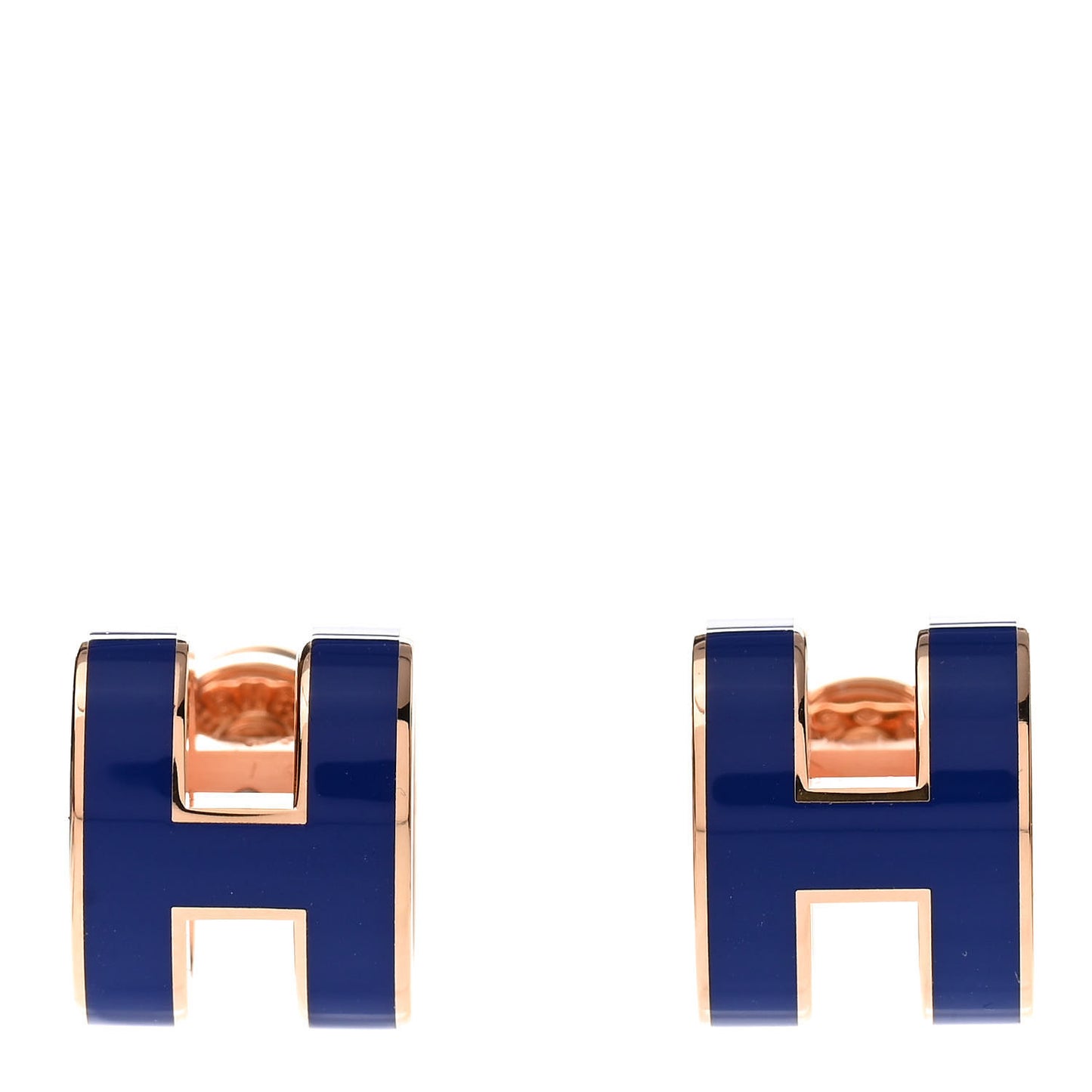 Rose Gold Lacquered Pop H Earrings Navy Bleu