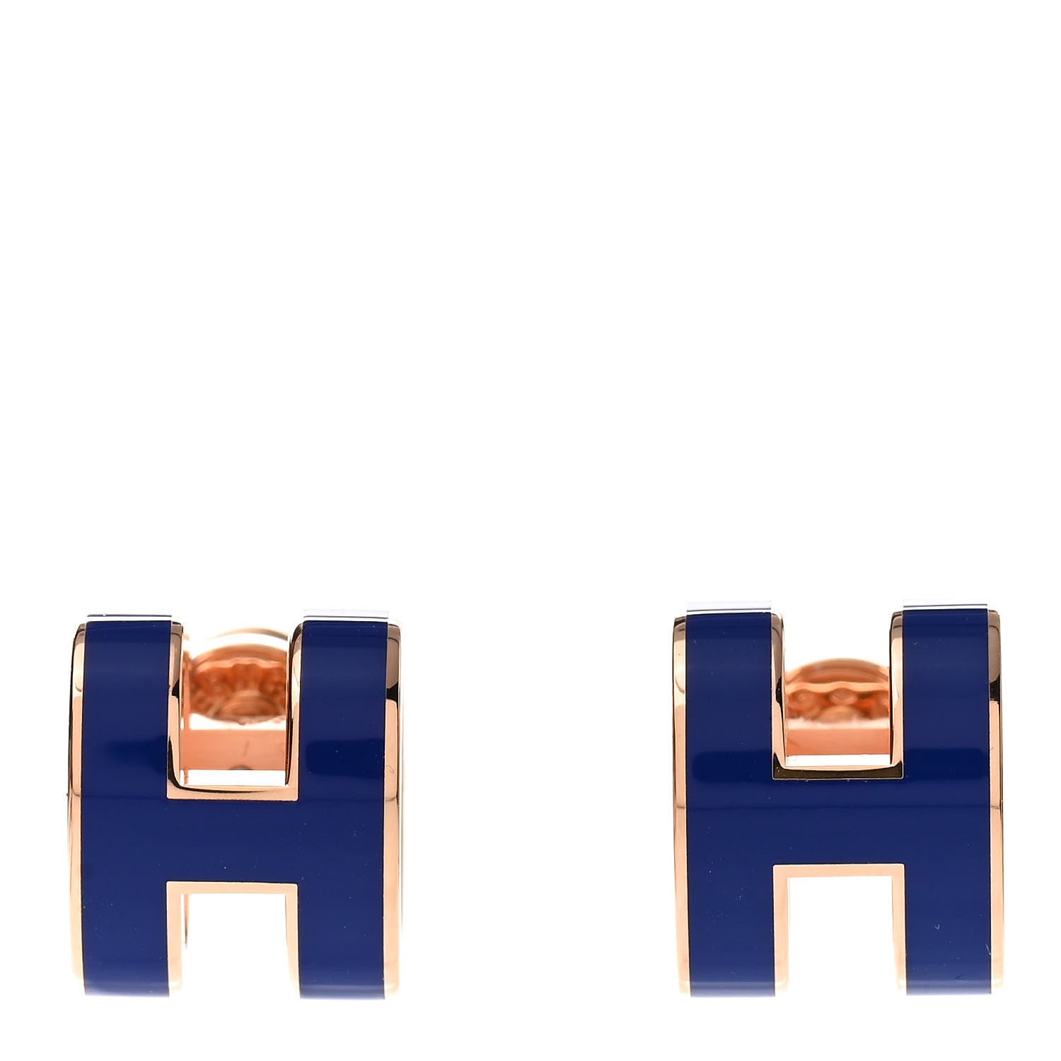 Hermes Rose Gold Lacquered Pop H Earrings Navy Bleu 1 of 5